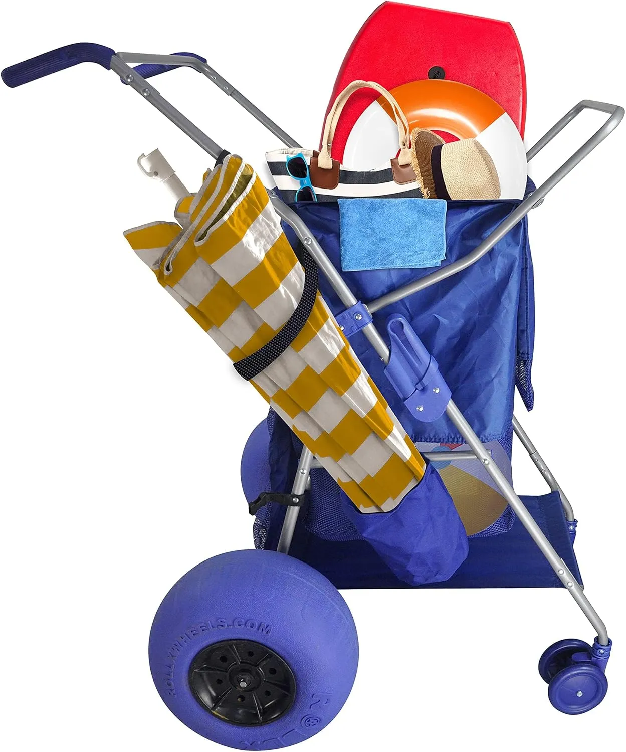 RollX Big Balloon Wheel Beach Cart for Sand, Foldable Storage Wagon with Big 13 Inch Beach Tires (Pump Included) (Blue)