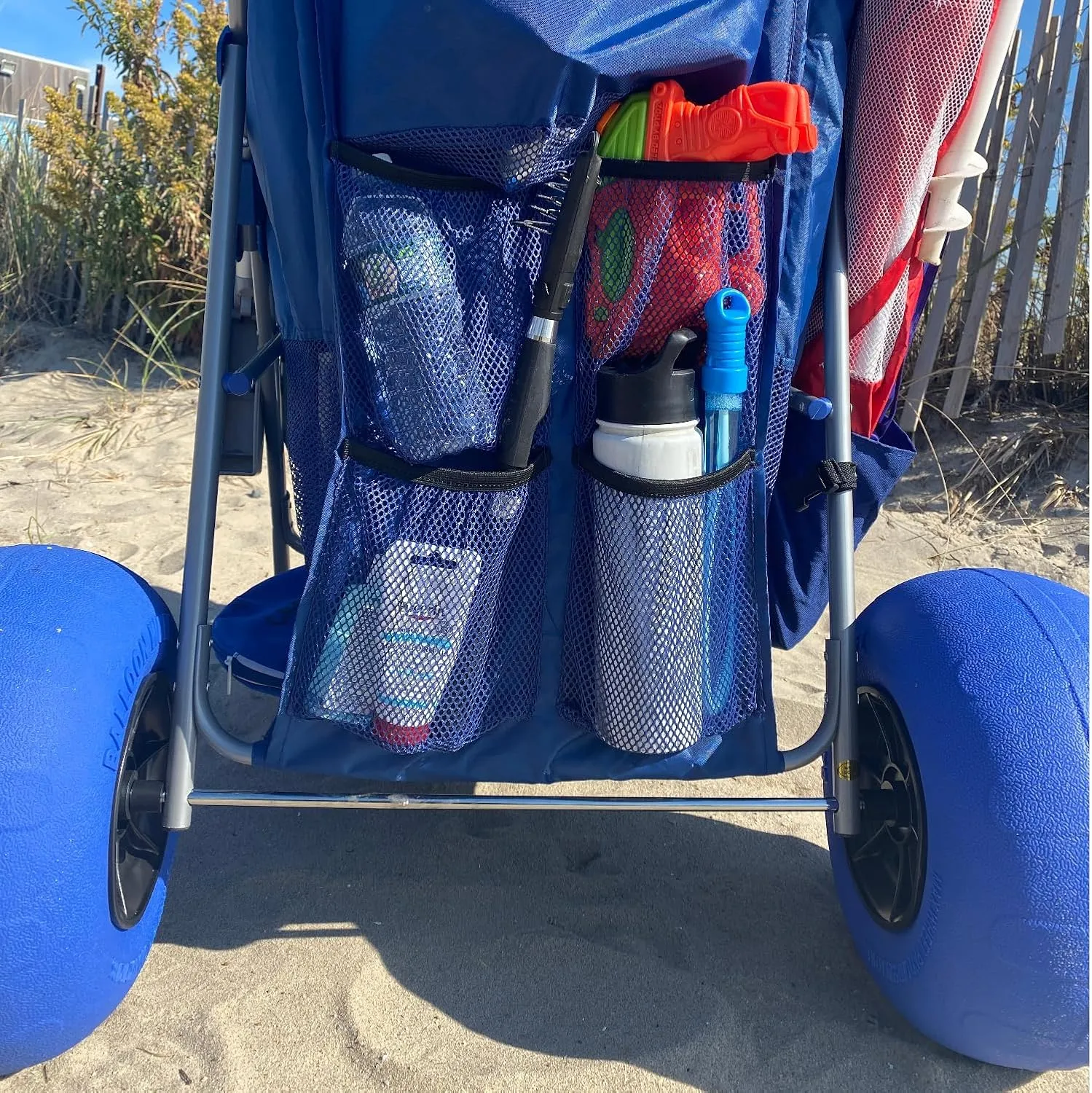 RollX Foldable Storage Wagon with 4 Balloon Wheels, Rear 13 Inch & Front 7 Inch Beach Tires (Pump Included) - Blue