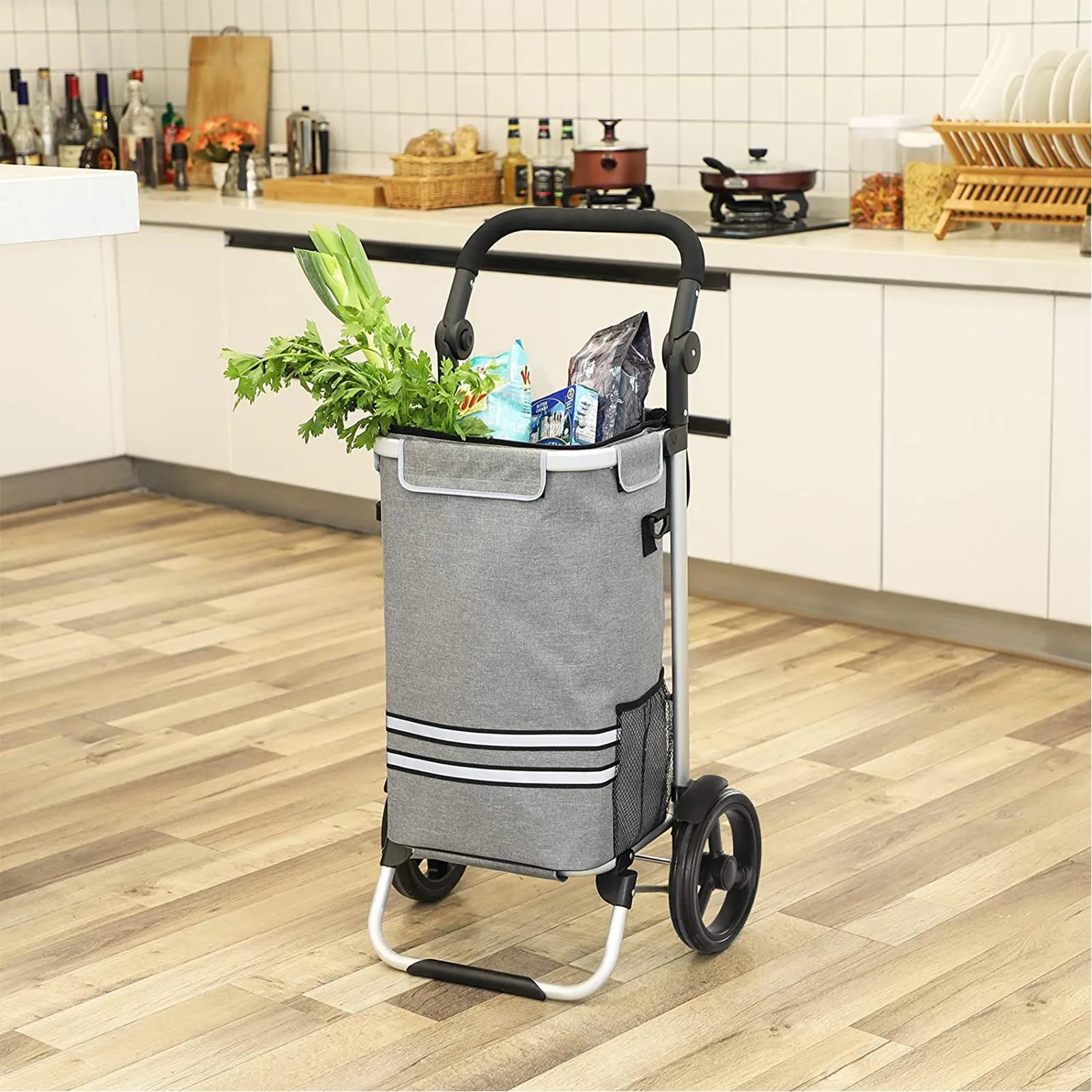 Rootz Foldable Shopping Trolley - Grocery Cart - Collapsible Utility Cart - Lightweight Design - 45cm x 35cm x 92cm