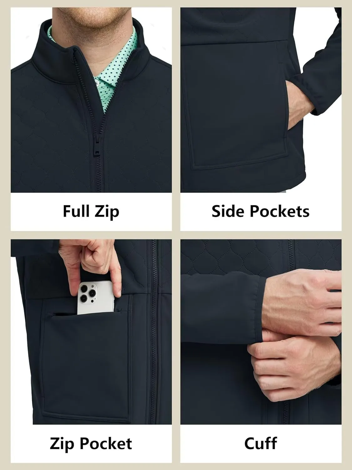 Rouen Soft Shell Jacket Mens Fleece Lined Lightweight Zip Up Water-Repellent Windbreaker Insulated Spring Fall Winter Jackets