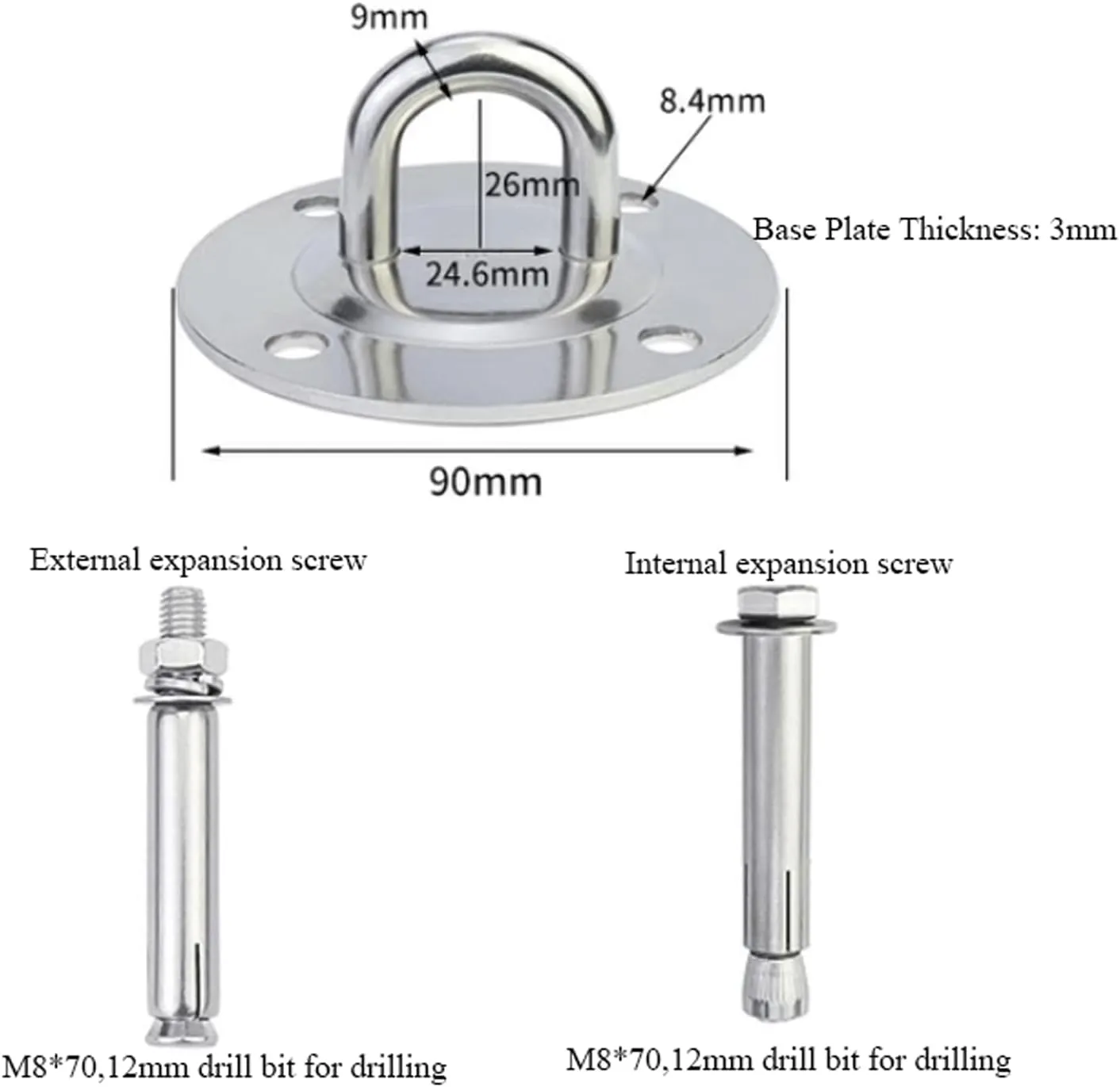 Round Hammock Hanger with Expansion Screw Swing Hangers Screws Bolts Stainless Steel Heavy Duty Swing Hooks