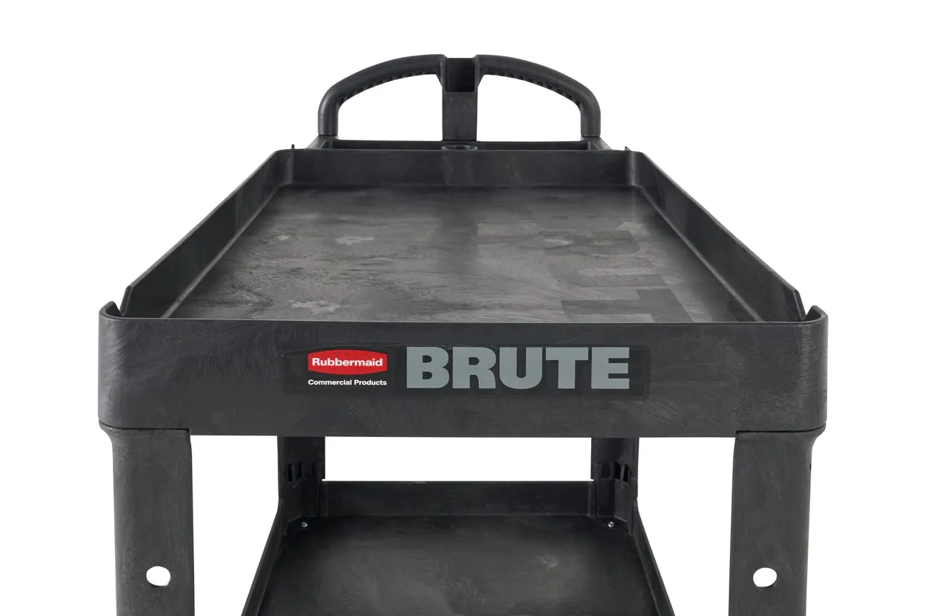 Rubbermaid Commercial Products 2-Shelf Utility/Service Cart, Medium, Black, Lipped Shelves, Ergonomic Handle, 500 Lbs Capacity, forfor Warehouse/Garage/Cleaning/Manufacturing