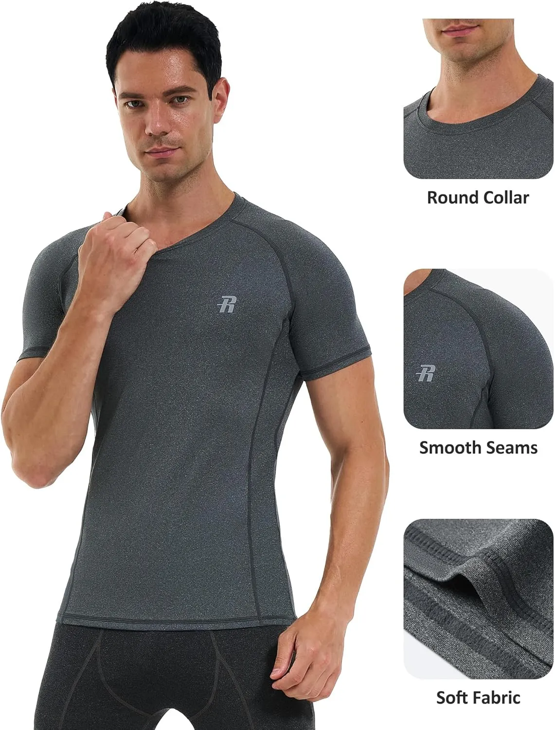 Runhit 3 Pack Men's Compression Shirts Short Sleeve Athletic T Shirt Cool Dry Workout Tops Sports Base Layer Undershirt