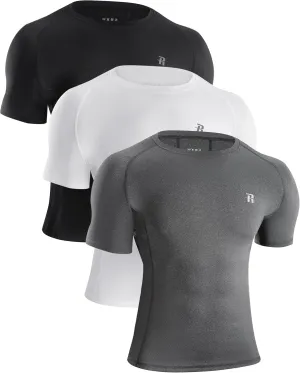 Runhit 3 Pack Men's Compression Shirts Short Sleeve Athletic T Shirt Cool Dry Workout Tops Sports Base Layer Undershirt