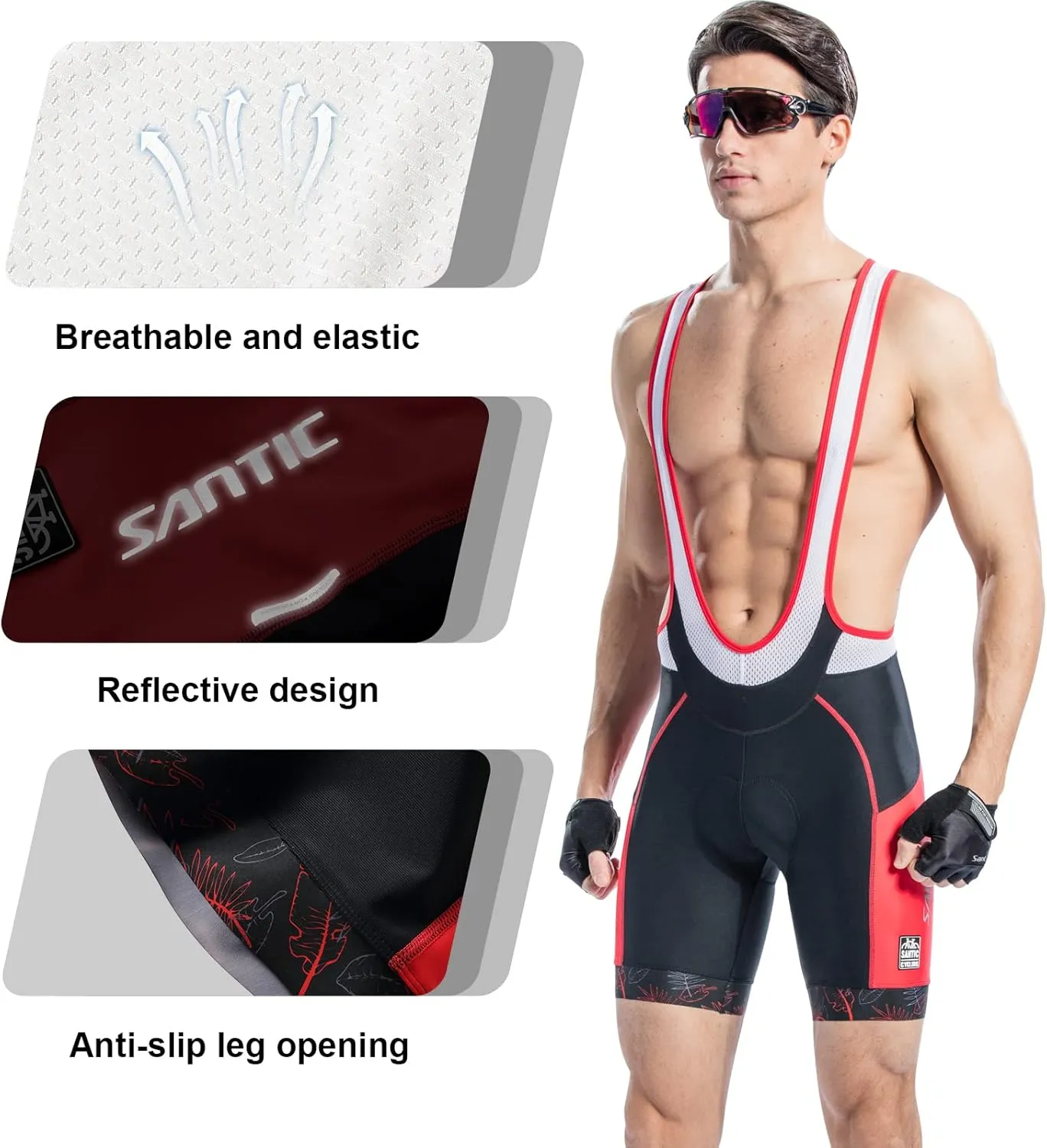 Santic Cycling Bib Shorts Men Padded Cycling Bib Tights Men Bike Bibs with Pocket