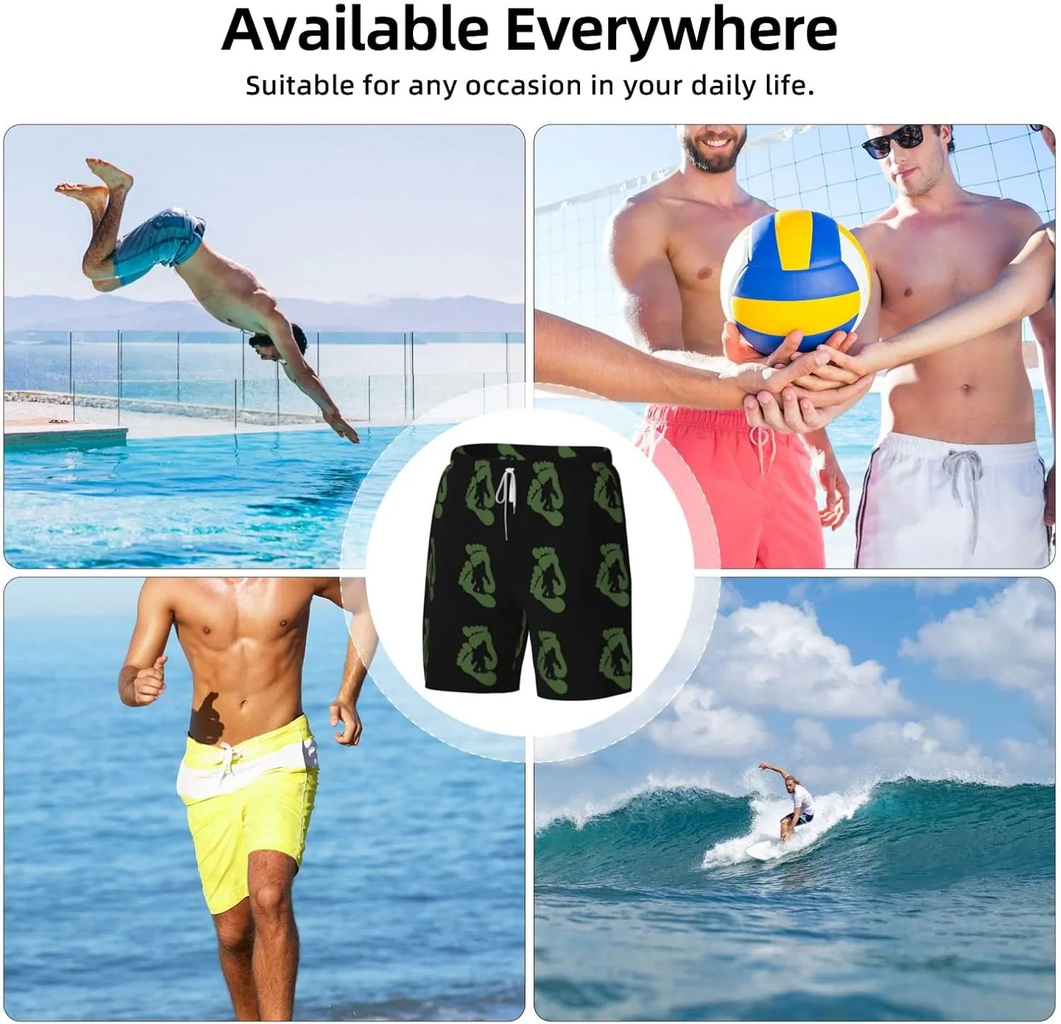 Sasquatch Men's Double Layer Swim Trunks Beach Shorts with Compression Liner Swimwear