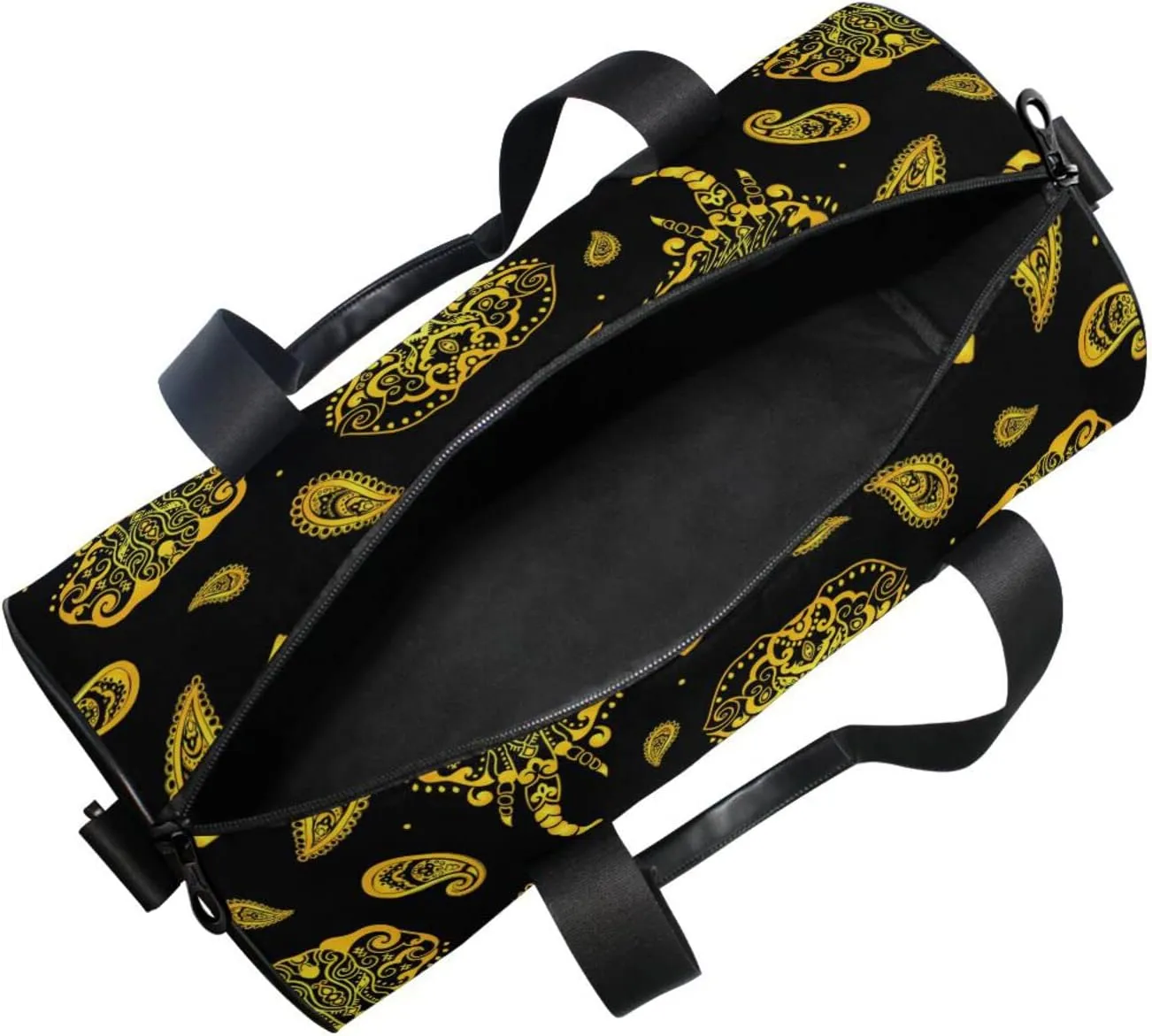 Seamless Gold Indian Aztec Tattoo Tribal Ornament Elephants Duffel Bag, Foldable Canvas Travel Tote for Gym Sports with Inner Pockets, Durable Lightweight Fitness Bag for Overnight Workout