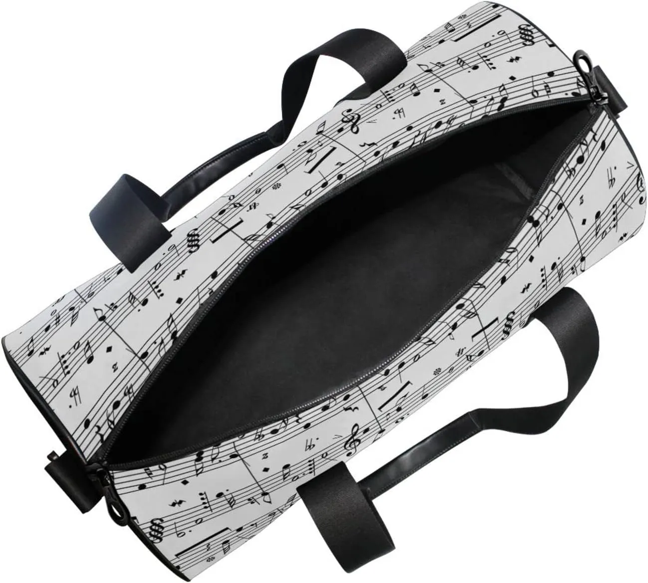 Seamless Retro Music Notes Black Ink Hand Drawn icons Artistic Duffel Bag, Foldable Canvas Travel Tote for Gym Sports with Inner Pockets, Durable Lightweight Fitness Bag for Overnight Workout