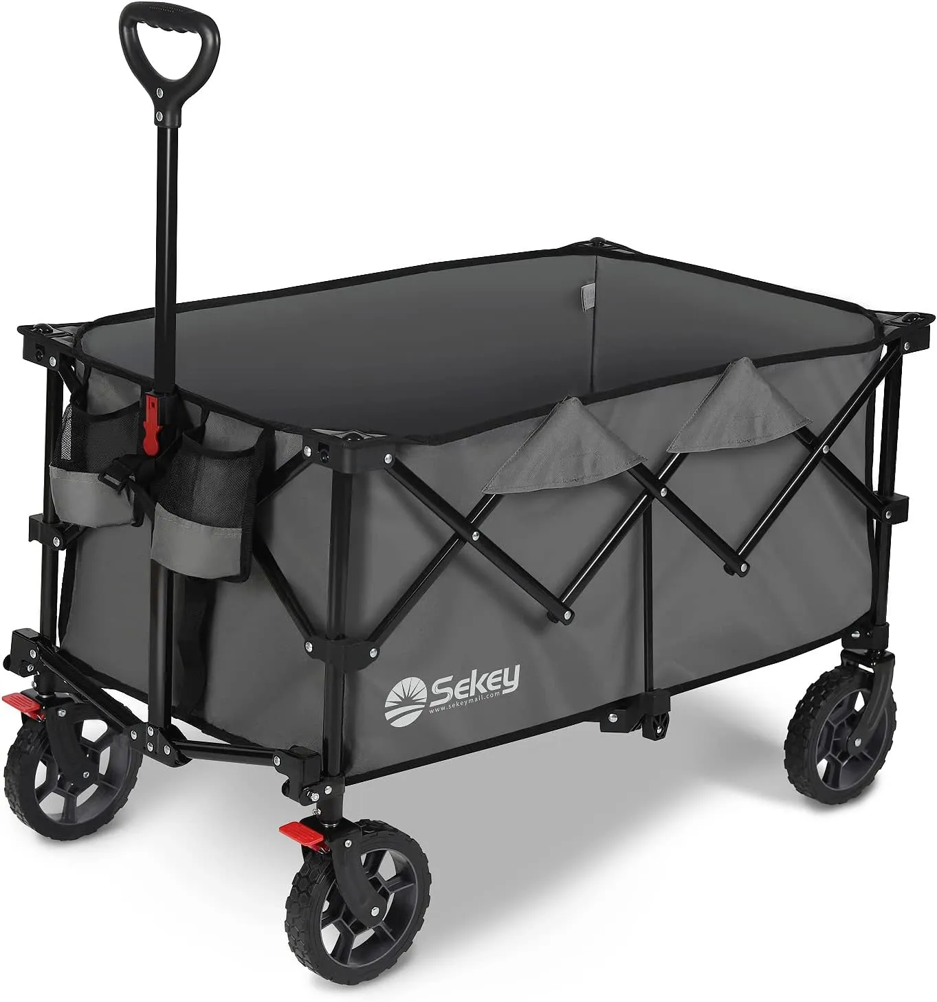 Sekey 220L Collapsible Foldable Wagon with 330lbs Weight Capacity, Heavy Duty Folding Wagon Cart with Big All-Terrain Wheels & Drink Holders (Grey)