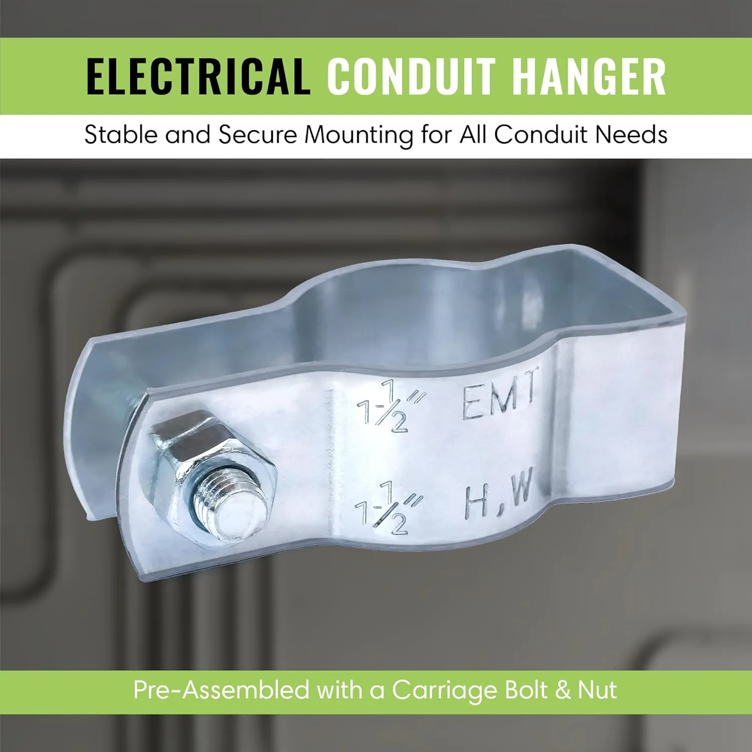 SELECT 20 Pack Lighting Conduit Hanger, 1-1/2 Inch Electrical Conduit Clamp with Carriage Bolt and Nut, Galvanized Conduit Clamps, Rigid Conduit Pipe Fittings for Mounting