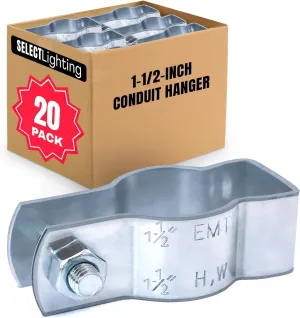 SELECT 20 Pack Lighting Conduit Hanger, 1-1/2 Inch Electrical Conduit Clamp with Carriage Bolt and Nut, Galvanized Conduit Clamps, Rigid Conduit Pipe Fittings for Mounting