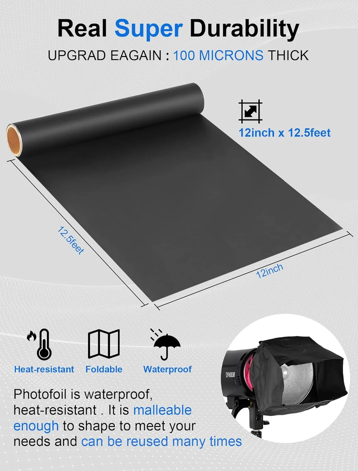 Selens Matte Cinefoil 12inch x 12.5feet Roll, Blcakfoil for Photograph Shaping Light & Masking Light Leaks