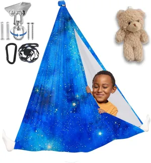 Sensory Swing for All-Ages - Outdoor & Indoor Swing with Teddy Bear, 360° Swivel Hanger Kit, Double Layered Fabric Kids Hammock, Holds up to 300 lbs, Best for Autism, ADHD or SPD