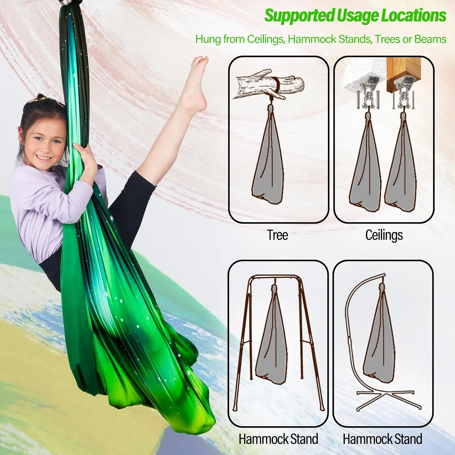 Sensory Swing for Kids & Adults Holds up to 300lbs Indoor & Outdoor Double Layer Therapy Cuddle Swing with 360° Swivel Hanger Kit for Calming, Effect for Autism, ADHD or SPD. (Aurora Green)