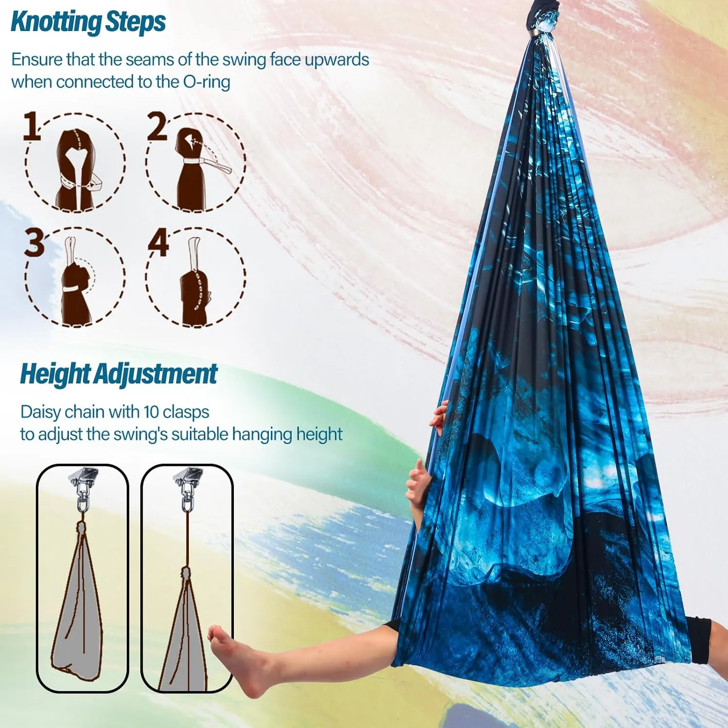 Sensory Swing for Kids & Adults Holds up to 300lbs Indoor & Outdoor Double Layer Therapy Cuddle Swing with 360° Swivel Hanger Kit for Calming, Effect for Autism, ADHD or SPD. (Ice Teal)
