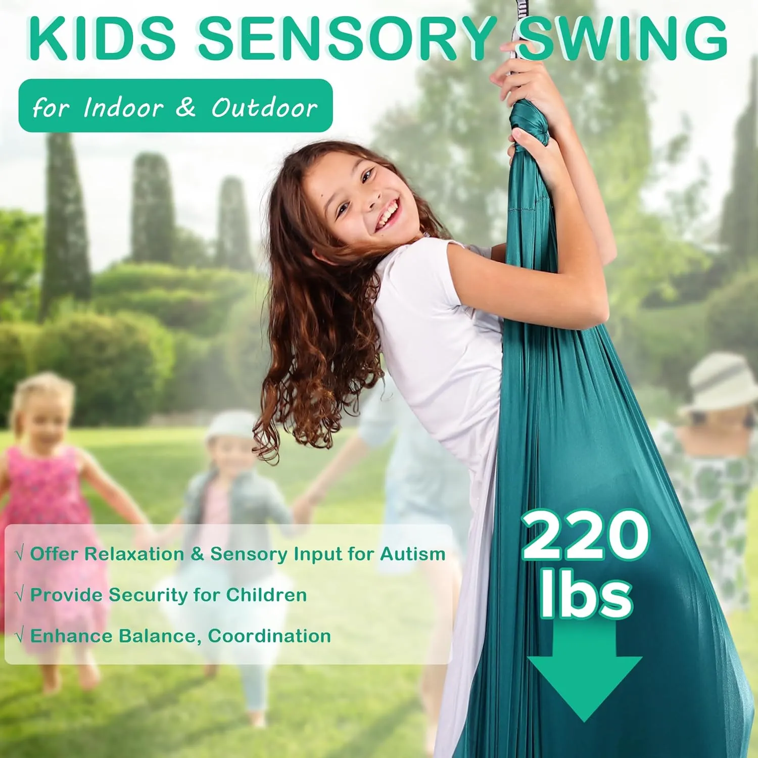 Sensory Swing for Kids, Double Layer Indoor & Outdoor Sensory Swing, Calming Therapy Cuddle Swings - 360°Hardware Holds up to 220lbs, Hanging Sensory Hammock Swing for Kids with Autism ADHD SPD