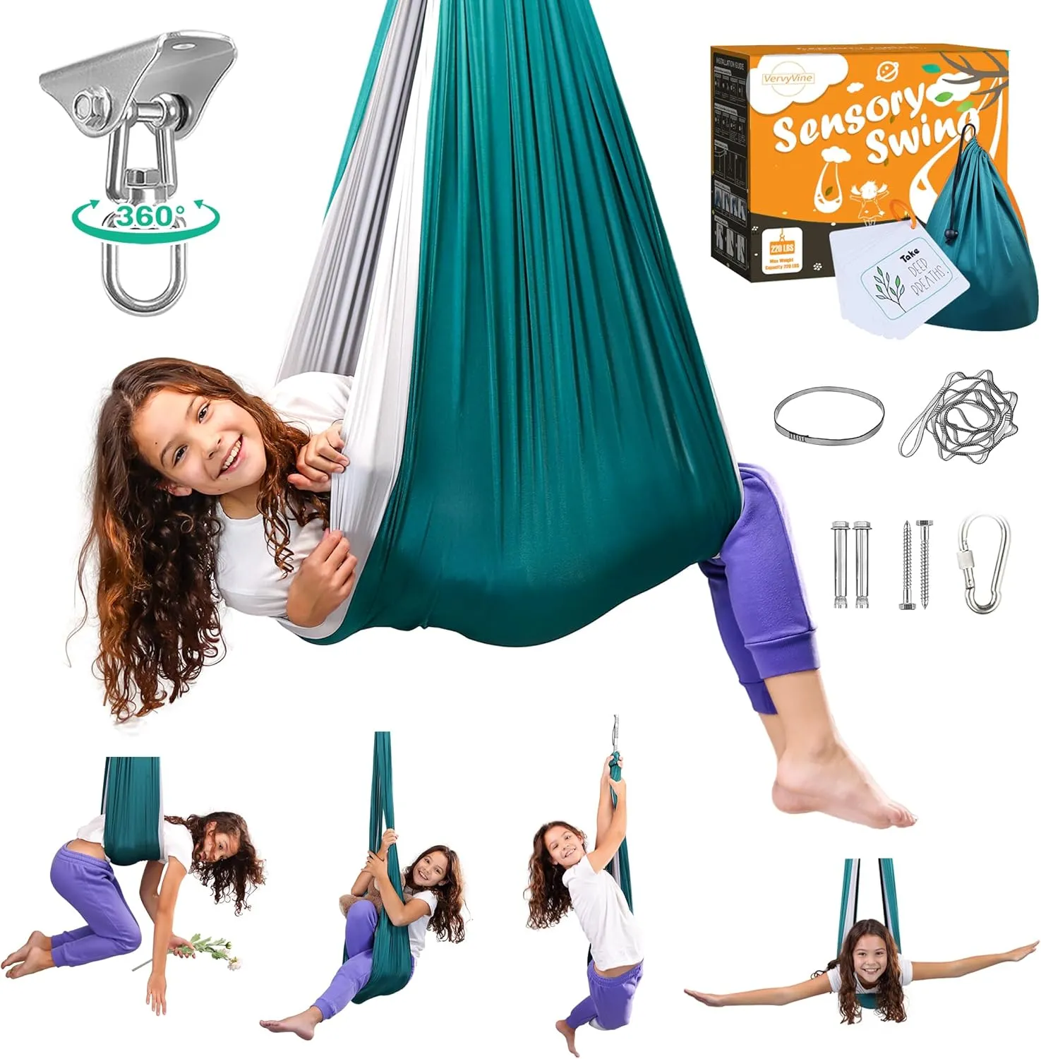 Sensory Swing for Kids, Double Layer Indoor & Outdoor Sensory Swing, Calming Therapy Cuddle Swings - 360°Hardware Holds up to 220lbs, Hanging Sensory Hammock Swing for Kids with Autism ADHD SPD