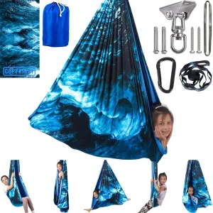 Sensory Swing for Kids Indoor & Outdoor Double Layer Therapy Cuddle Swing with 360° Swivel Hanger Kit Adjustable Swings for Child and Adult with Aspergers Autism (Ice Teal)