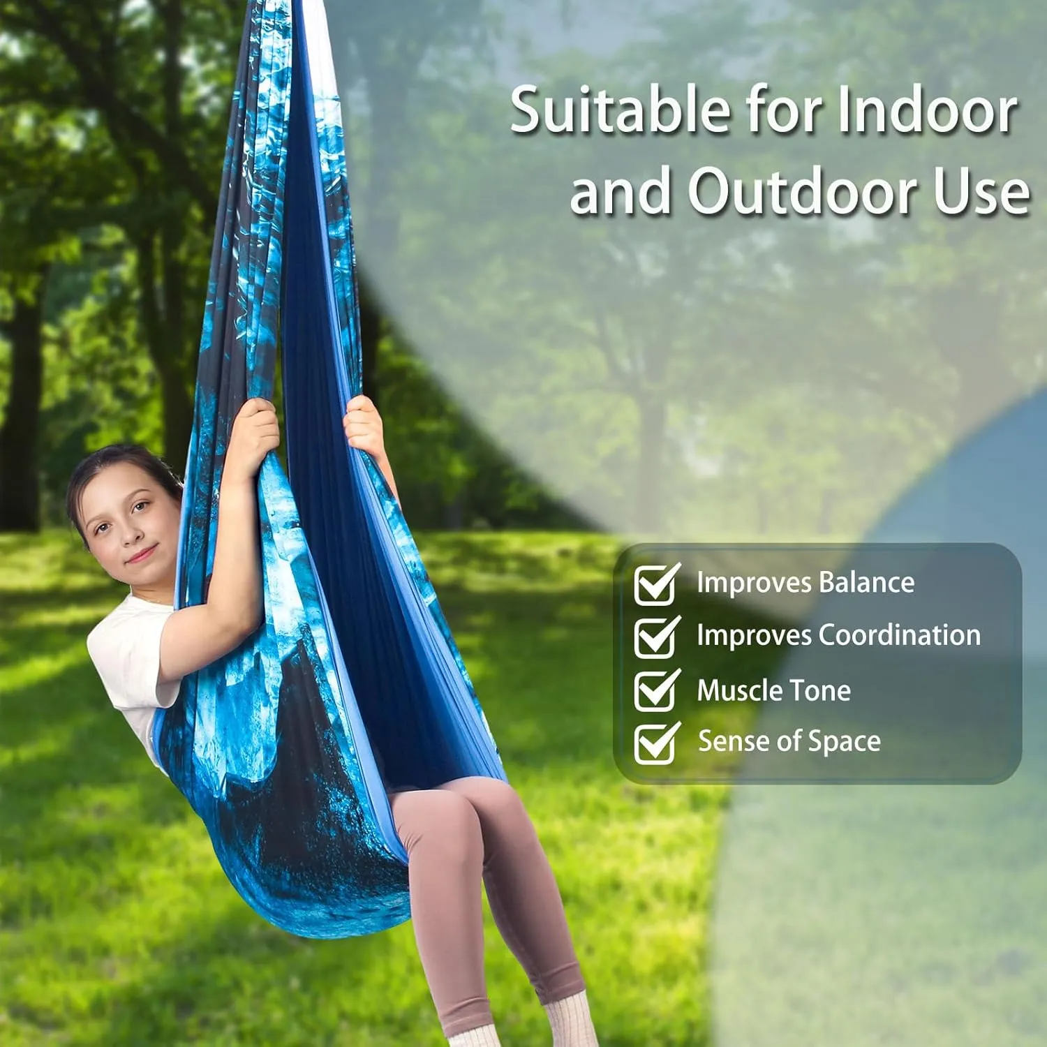 Sensory Swing for Kids Indoor & Outdoor Double Layer Therapy Cuddle Swing with 360° Swivel Hanger Kit Adjustable Swings for Child and Adult with Aspergers Autism (Ice Teal)