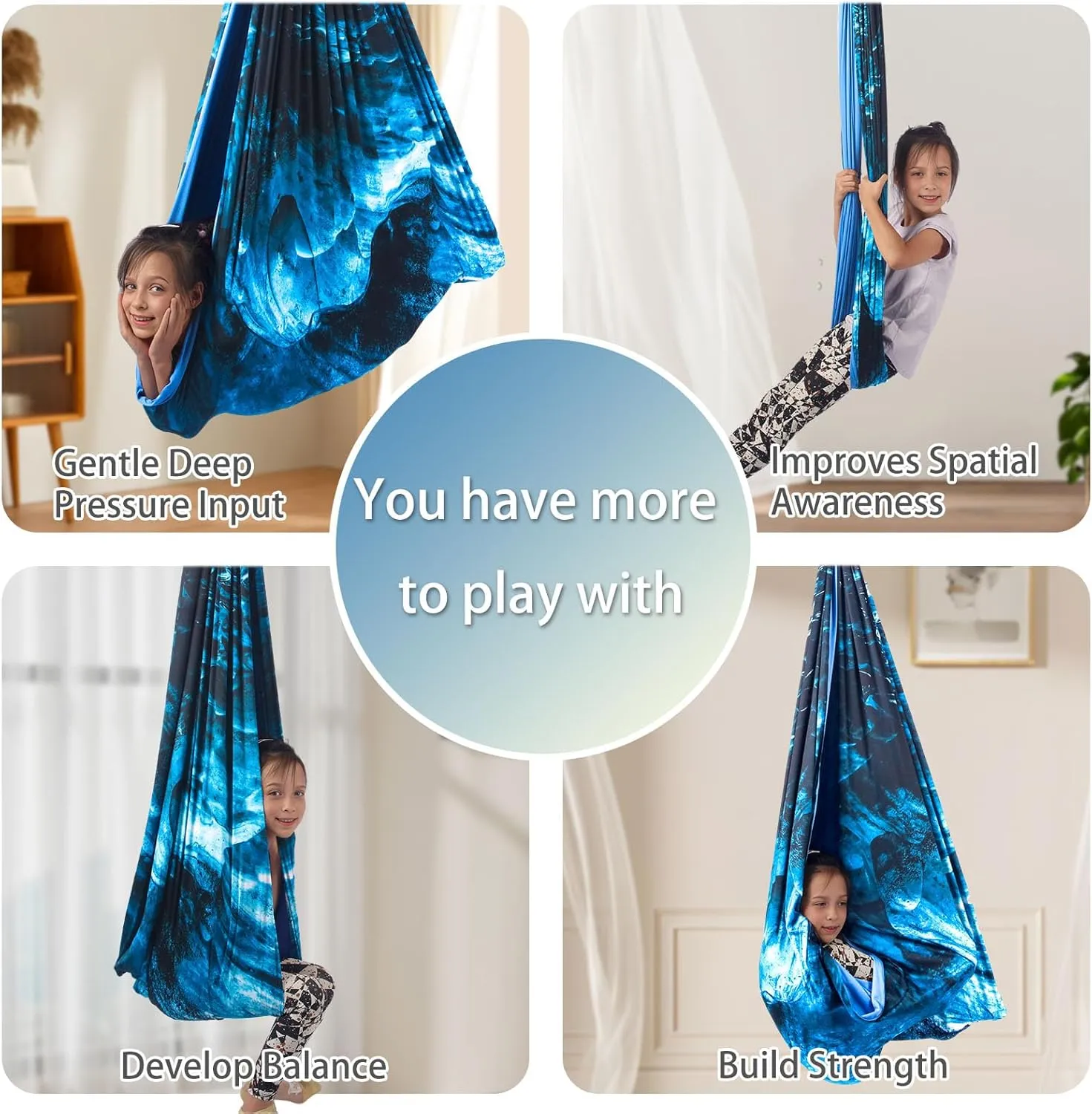 Sensory Swing for Kids Indoor & Outdoor Double Layer Therapy Cuddle Swing with 360° Swivel Hanger Kit Adjustable Swings for Child and Adult with Aspergers Autism (Ice Teal)
