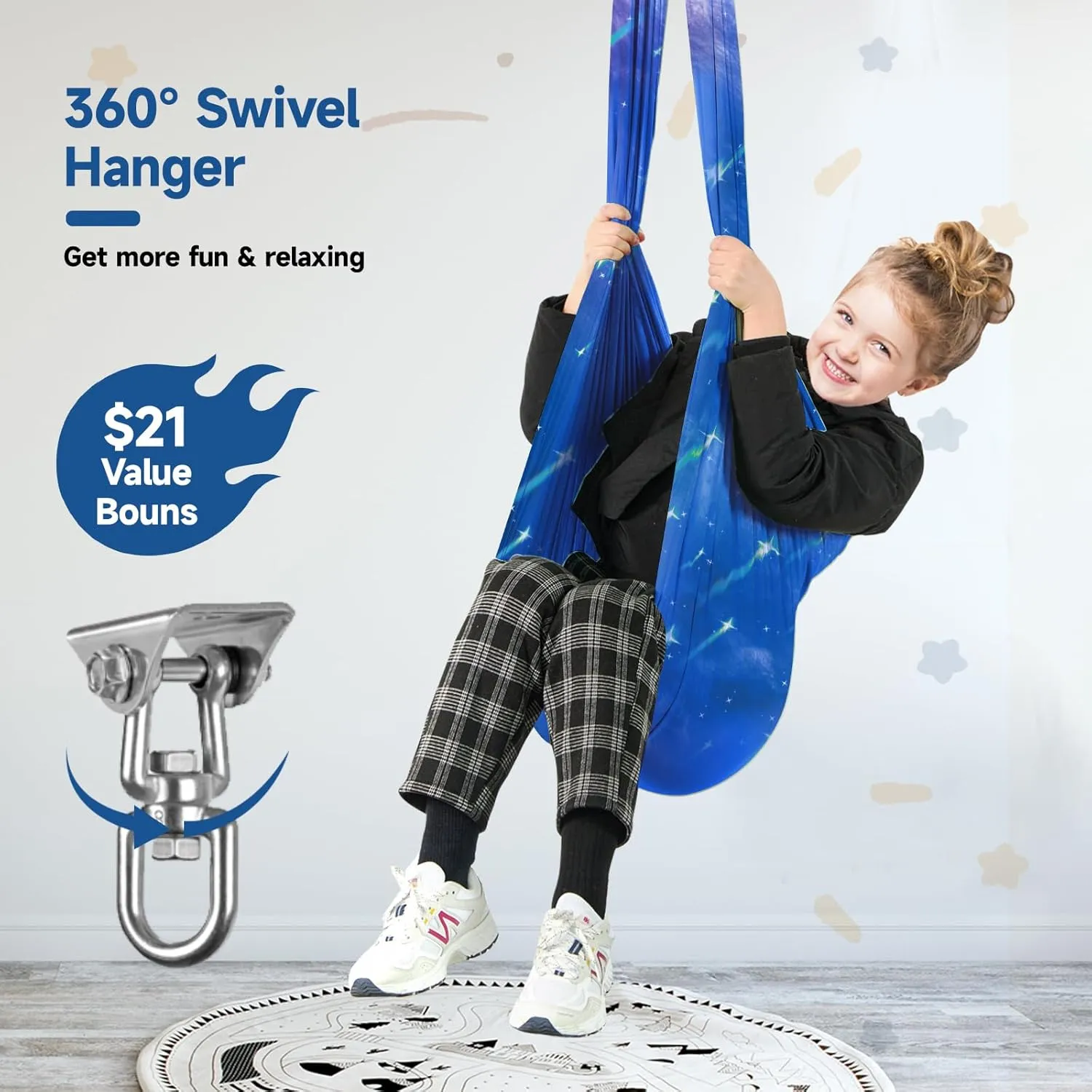 Sensory Swing for Kids with 360° Swivel Hanger, Therapy Swing Double Layer Cuddle Swing Indoor Outdoor Kids Swing Hammock for Child & Adult with Autism, Aspergers, ADHD, Sensory Integration(Blue)