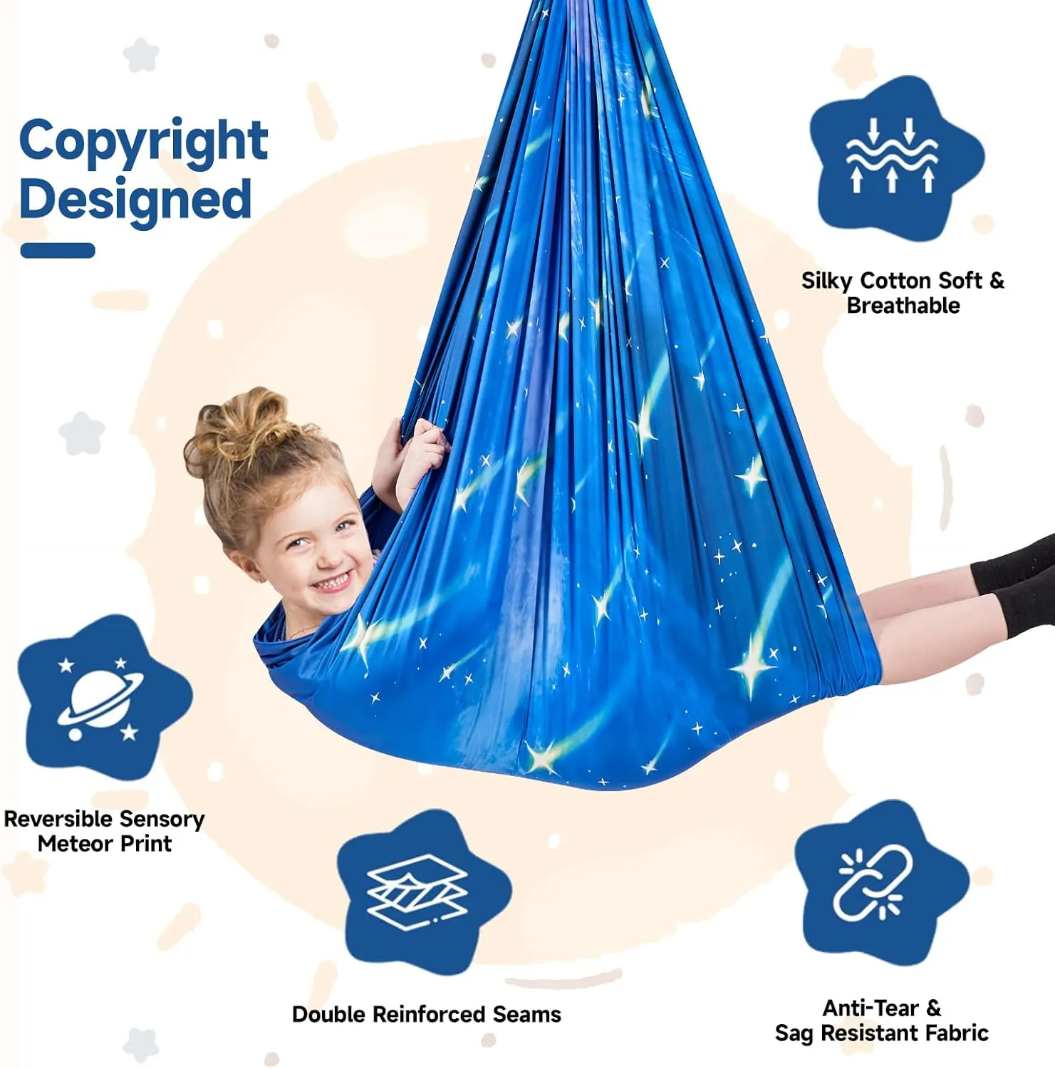 Sensory Swing for Kids with 360° Swivel Hanger, Therapy Swing Double Layer Cuddle Swing Indoor Outdoor Kids Swing Hammock for Child & Adult with Autism, Aspergers, ADHD, Sensory Integration(Blue)