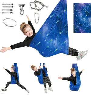 Sensory Swing for Kids with 360° Swivel Hanger, Therapy Swing Double Layer Cuddle Swing Indoor Outdoor Kids Swing Hammock for Child & Adult with Autism, Aspergers, ADHD, Sensory Integration(Blue)