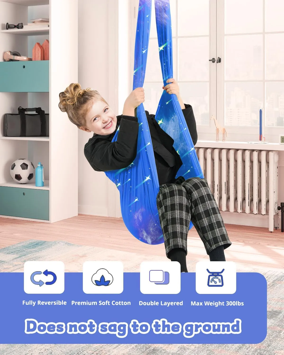 Sensory Swing for Kids with 360° Swivel Hanger, Therapy Swing Double Layer Cuddle Swing Indoor Outdoor Kids Swing Hammock for Child & Adult with Autism, Aspergers, ADHD, Sensory Integration(Blue)