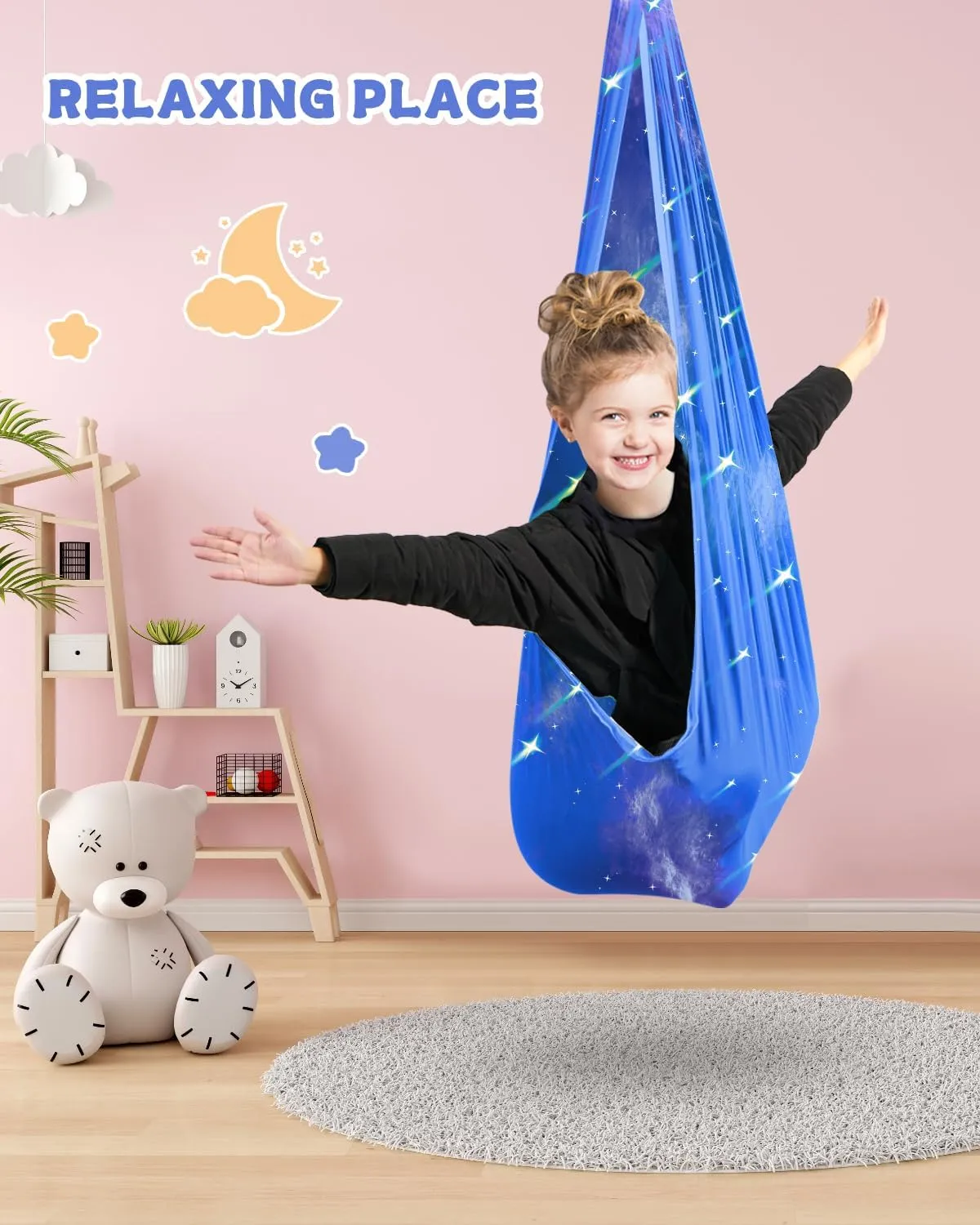 Sensory Swing for Kids with 360° Swivel Hanger, Therapy Swing Double Layer Cuddle Swing Indoor Outdoor Kids Swing Hammock for Child & Adult with Autism, Aspergers, ADHD, Sensory Integration(Blue)
