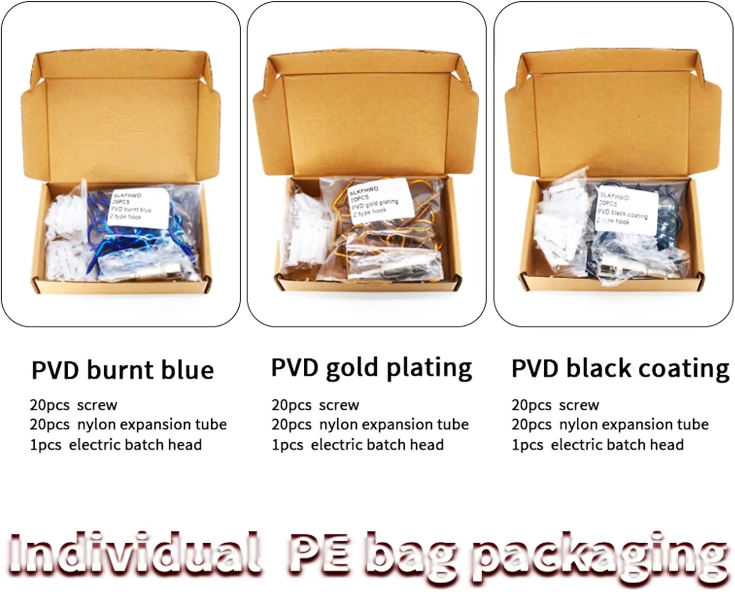 Set of 20 Q hooks or Z hooks, screw-in hooks, outdoor hooks, self-tapping hooks with safety buckles, string lights, wind chimes, bonsai, hanger hooks #10x2.2 inches (PVD-burnt blue, Z type hook)