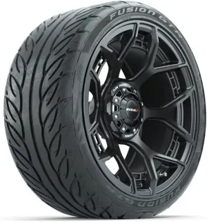 Set of 4 MadJax 15" Evolution Matte Black Lifted Golf Cart Wheels on 215/40-15 (22") GTW Fusion GTR Street Tires