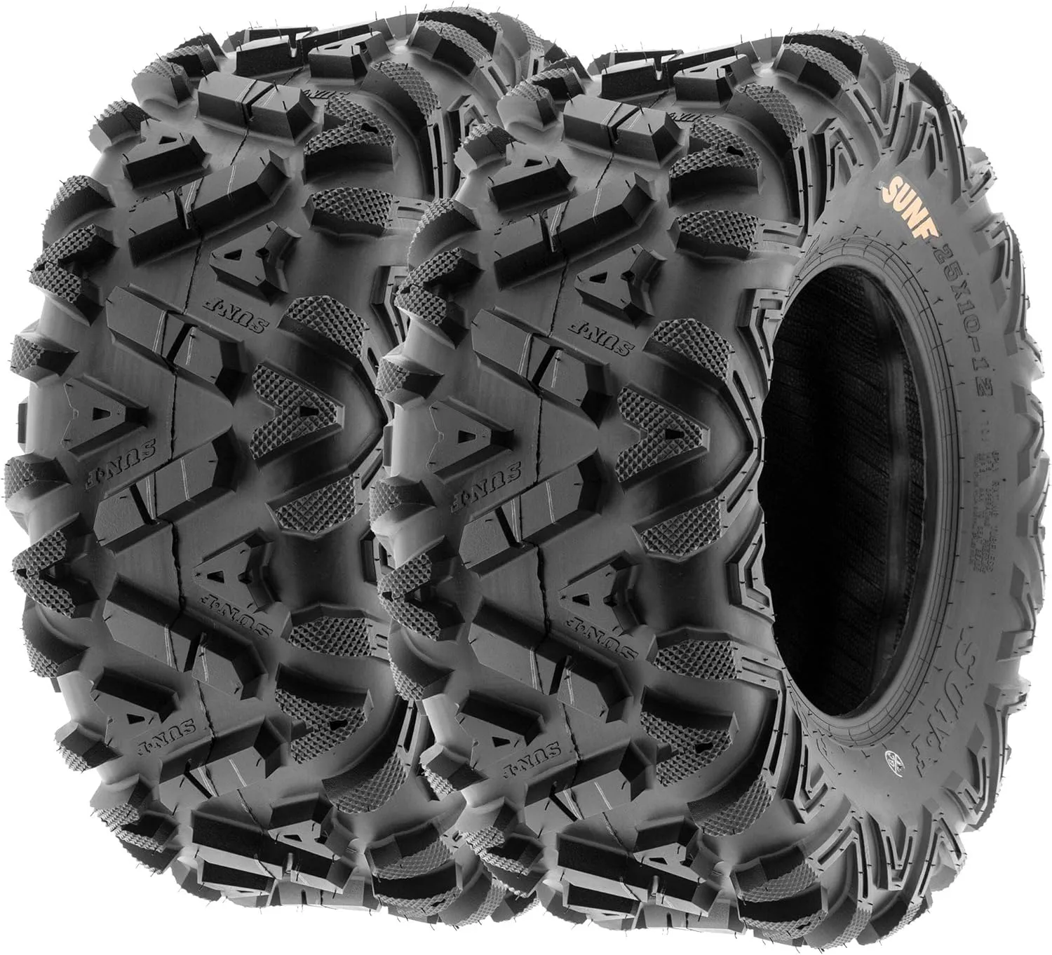 Set of 4 SunF Power.I ATV UTV all-terrain Tires 25x8-12 Front & 25x10-12 Rear, 6 PR, Tubeless A033