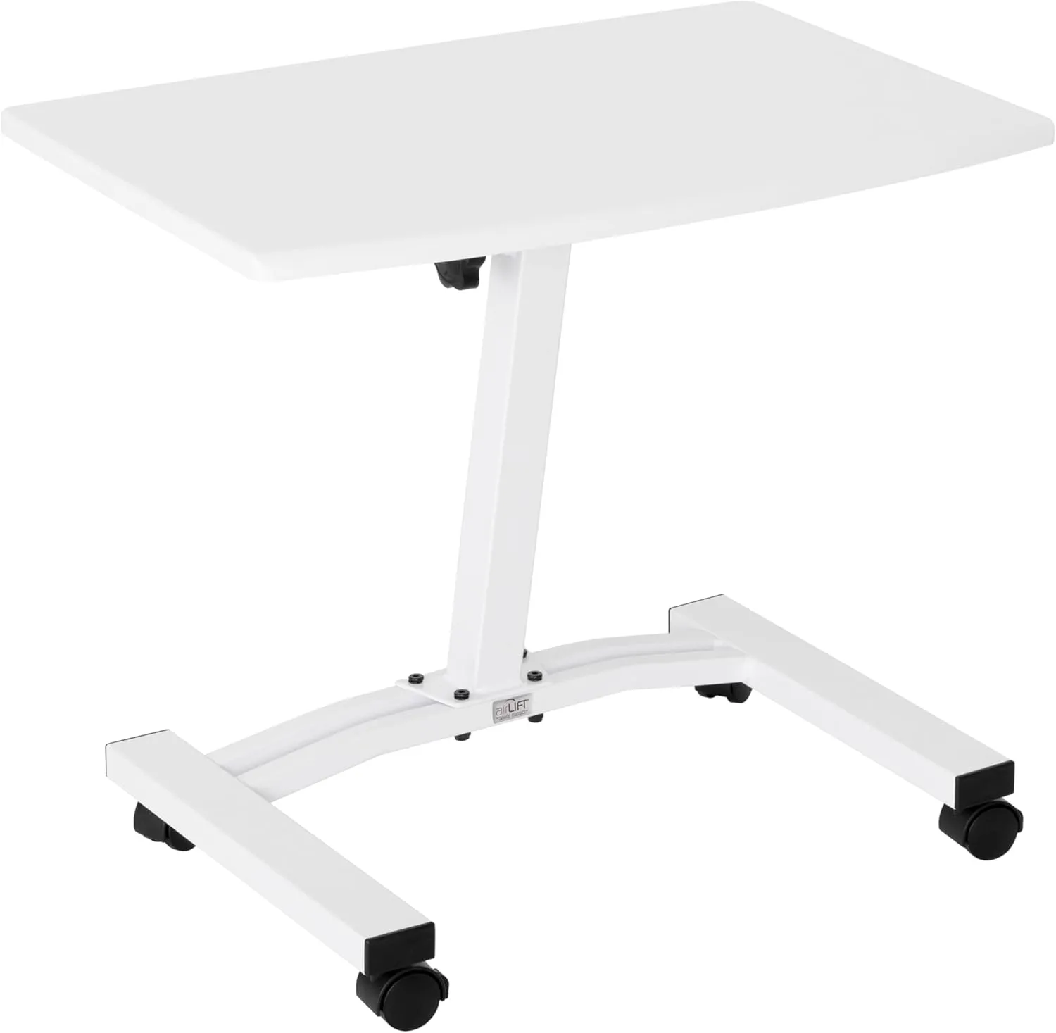 Seville Classics Airlift Mobile Height Adjustable Laptop Stand Computer Workstation for Sitting Classroom Home Office Medical Table w/Wheels, Flat Desk 24", White