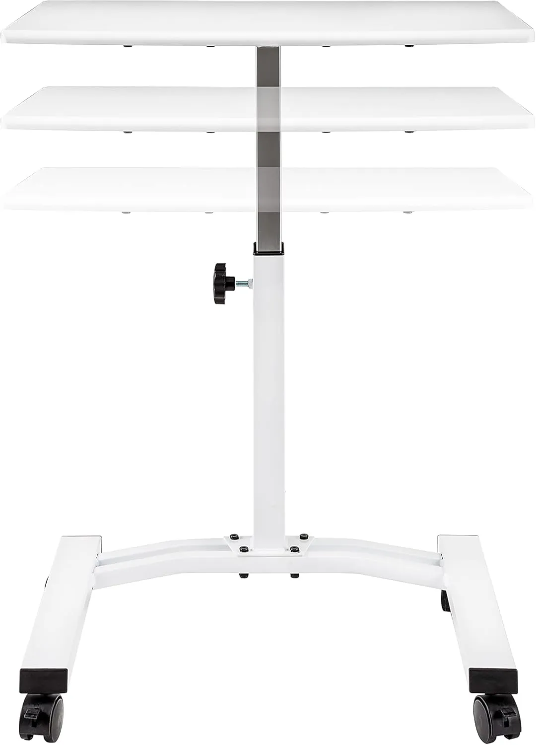 Seville Classics Airlift Mobile Height Adjustable Laptop Stand Computer Workstation for Sitting Classroom Home Office Medical Table w/Wheels, Flat Desk 24", White