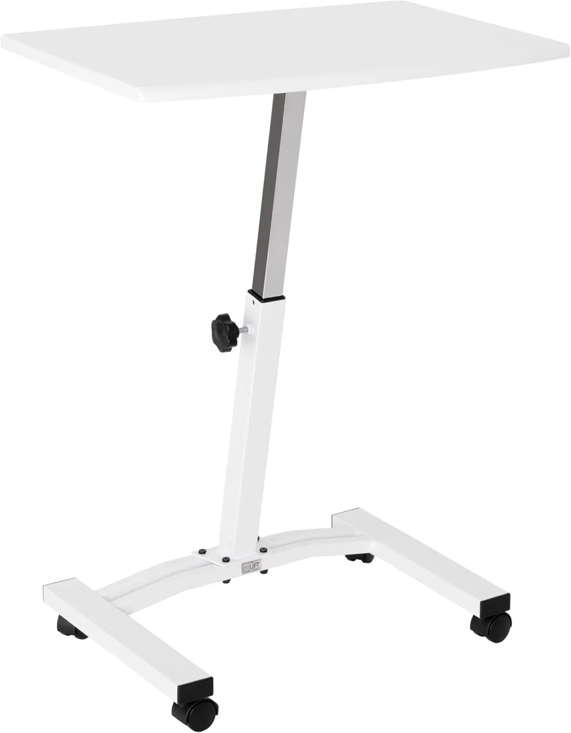 Seville Classics Airlift Mobile Height Adjustable Laptop Stand Computer Workstation for Sitting Classroom Home Office Medical Table w/Wheels, Flat Desk 24", White