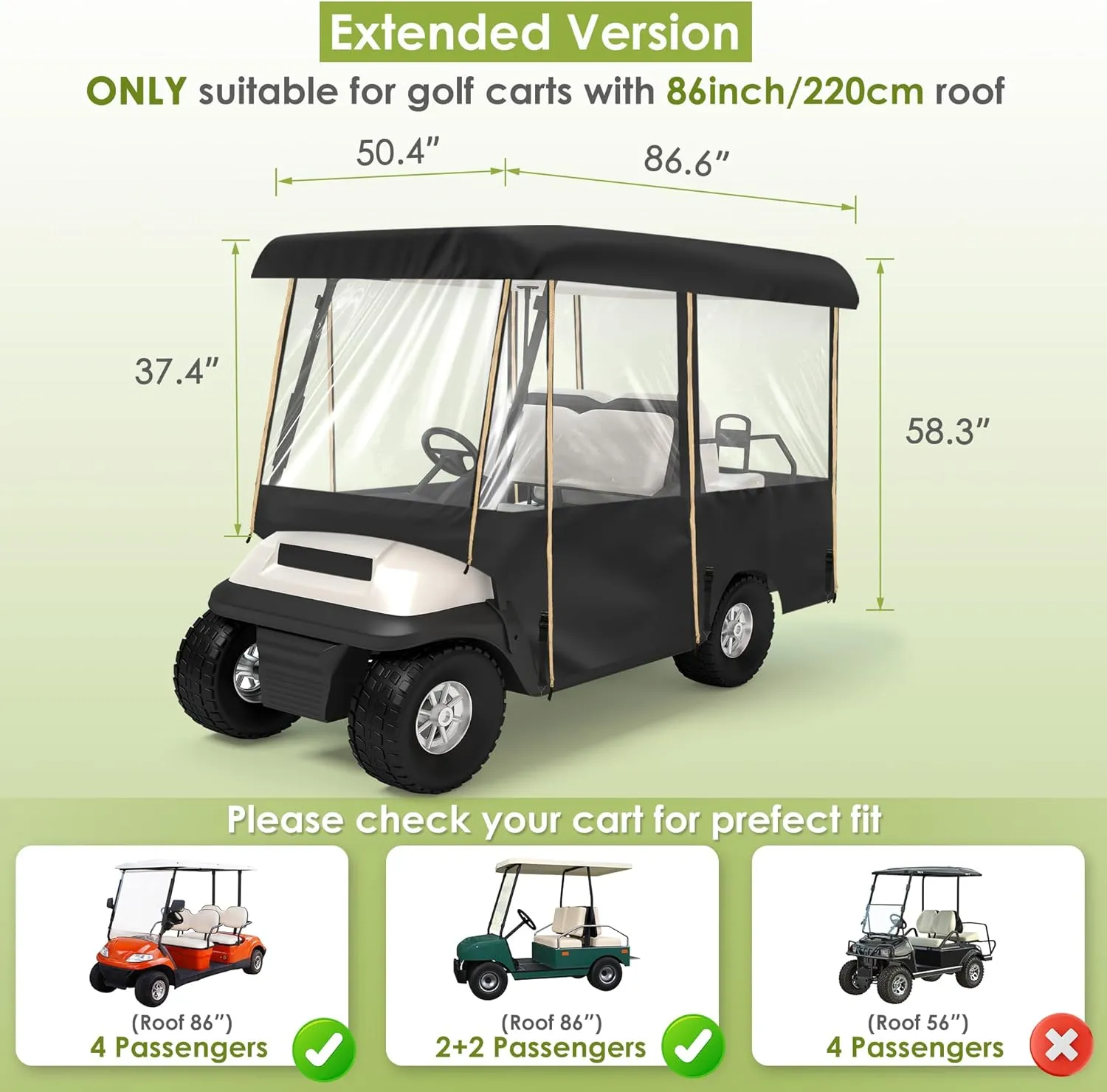 SHANTRA Golf Cart Enclosure, Golf Cart Cover for 2/4 Passengers with 4-Sided Transparent Windows, Portable & Universal Rain Cover with Carrying Bag - Waterproof