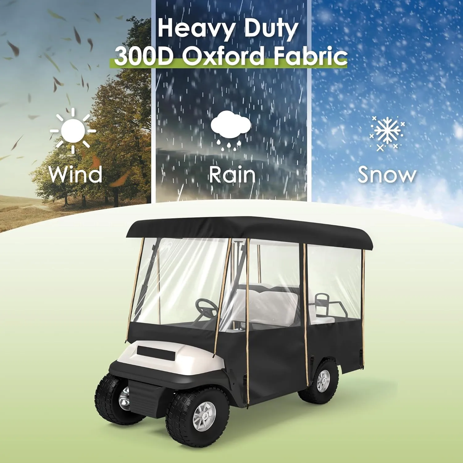 SHANTRA Golf Cart Enclosure, Golf Cart Cover for 2/4 Passengers with 4-Sided Transparent Windows, Portable & Universal Rain Cover with Carrying Bag - Waterproof
