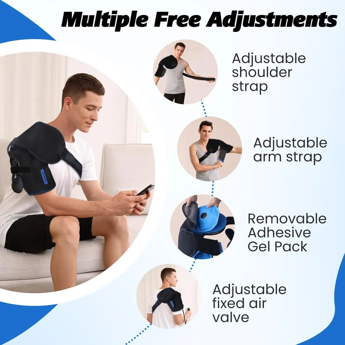 Shoulder Ice Pack with Compression for Rotator Cuff Cold Therapy, Reusable Gel Ice Pack Wrap for Shoulder Injuries, Pain Relief, Swelling, Surgery, Tendonitis, Bursitis