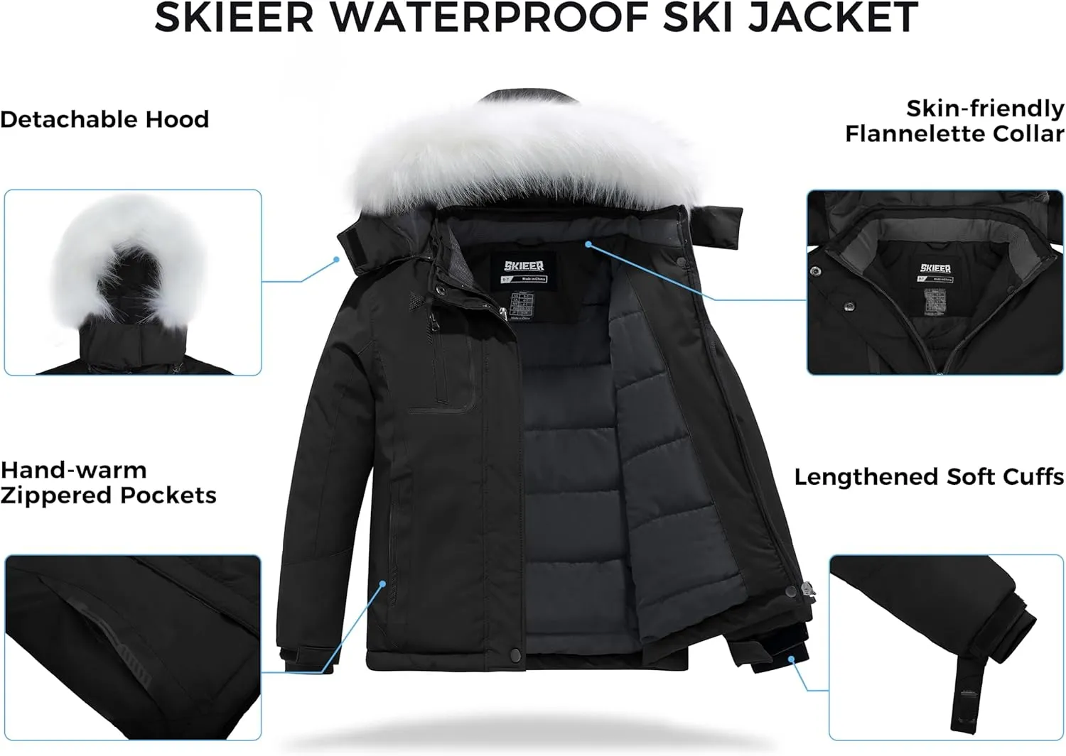 Skieer Girl's Waterproof Ski Jacket Windproof Winter Jacket Hooded Rain Coat
