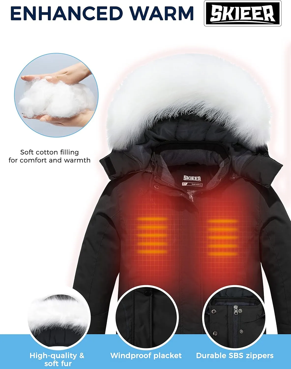 Skieer Girl's Waterproof Ski Jacket Windproof Winter Jacket Hooded Rain Coat