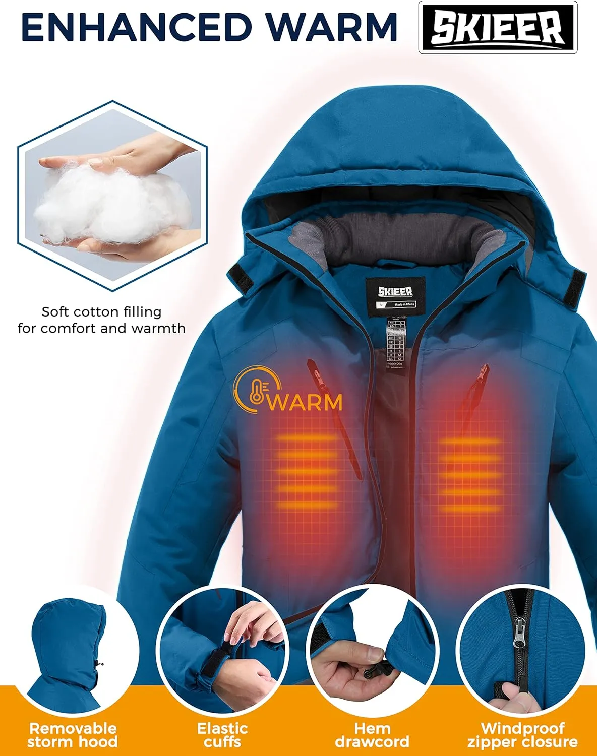 Skieer Men's Waterproof Ski Jacket Winter Snow Coat Windproof Snowboarding Jackets Warm Raincoat