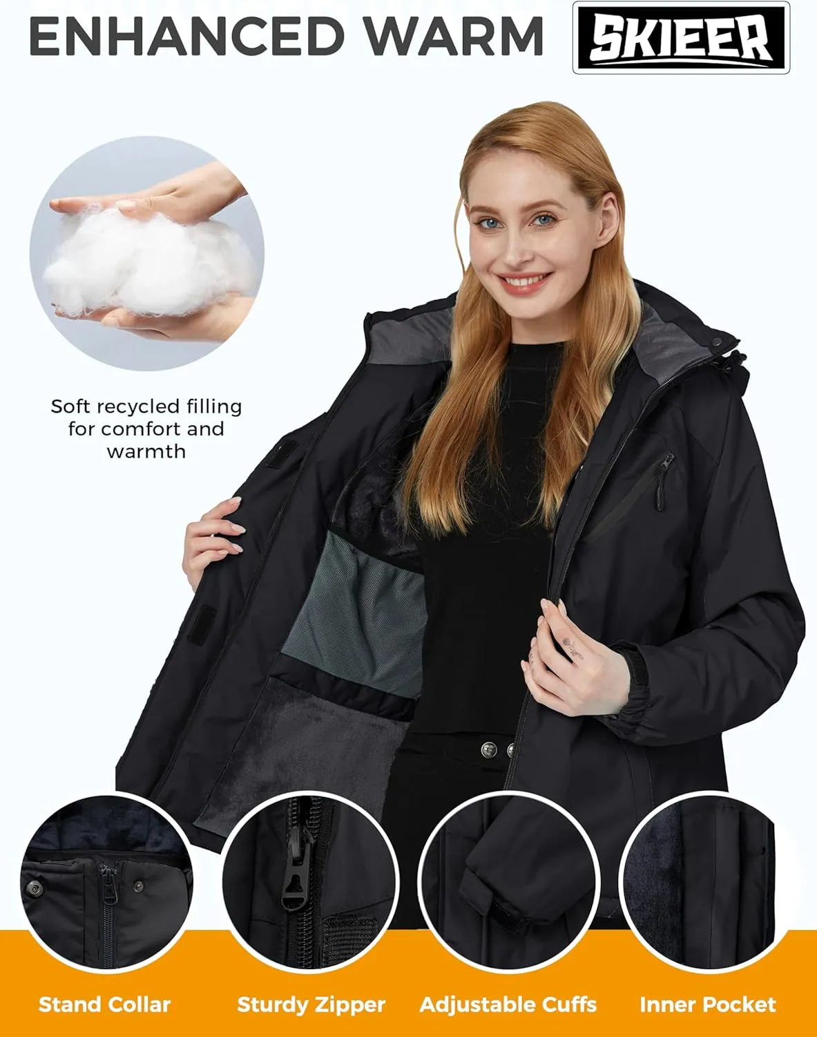 Skieer Women's Ski Jacket Waterproof jacket Warm Winter Coat Hooded Snowboarding Raincoats