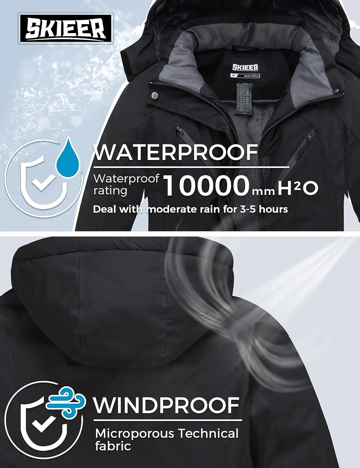 Skieer Women's Ski Jacket Waterproof jacket Warm Winter Coat Hooded Snowboarding Raincoats