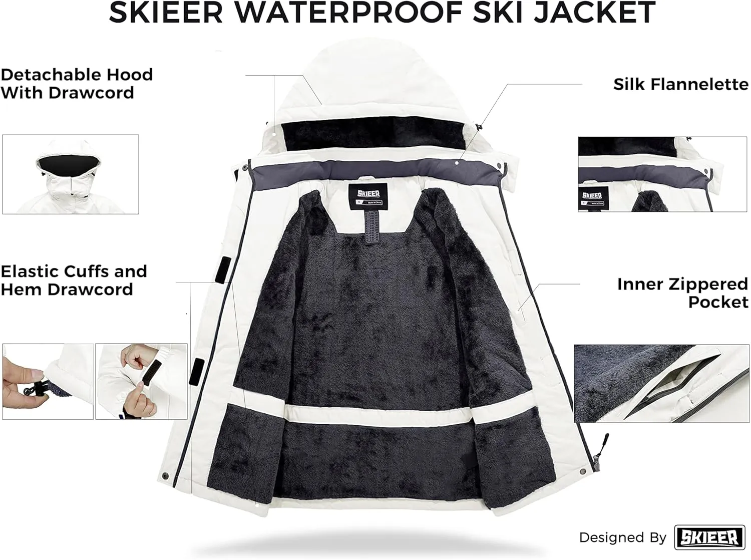Skieer Women's Ski Jacket Waterproof Windproof Snowboard Jacket Warm Hooded Winter Coat