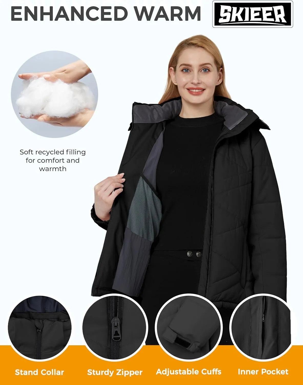 Skieer Women's Waterproof Ski Jacket Warm Snow Winter Coat Mountain Windproof Hooded Raincoat