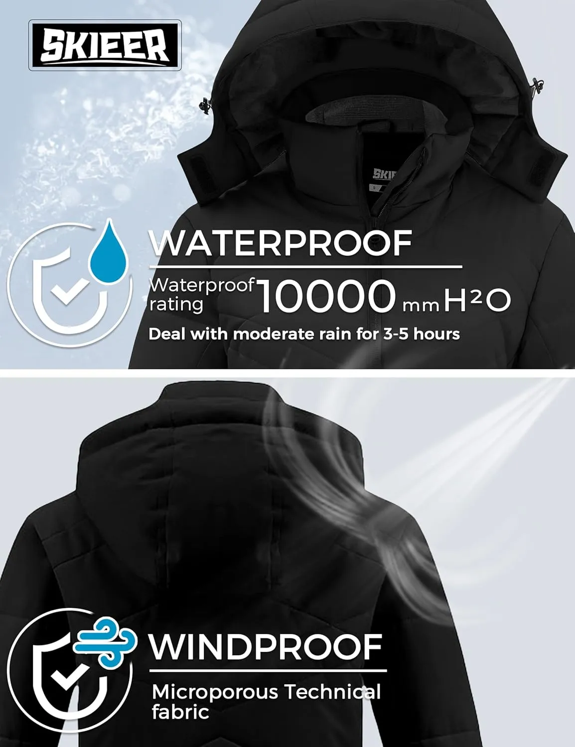 Skieer Women's Waterproof Ski Jacket Warm Snow Winter Coat Mountain Windproof Hooded Raincoat