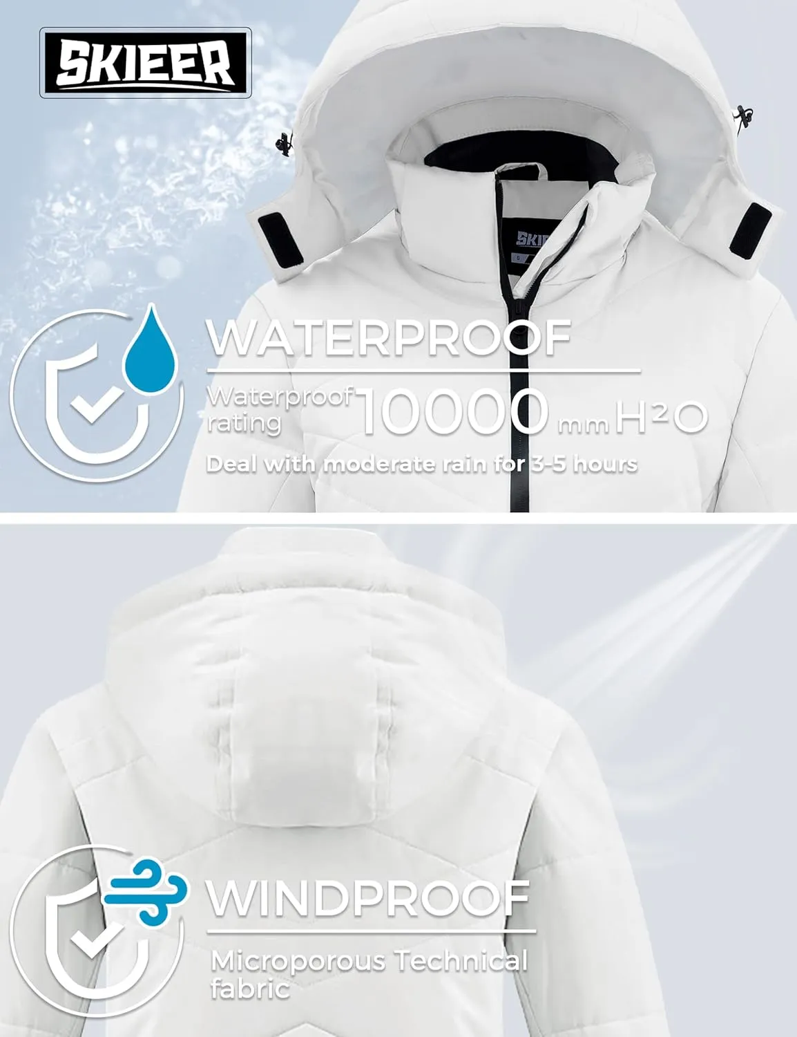 Skieer Women's Waterproof Ski Jacket Warm Snow Winter Coat Mountain Windproof Hooded Raincoat