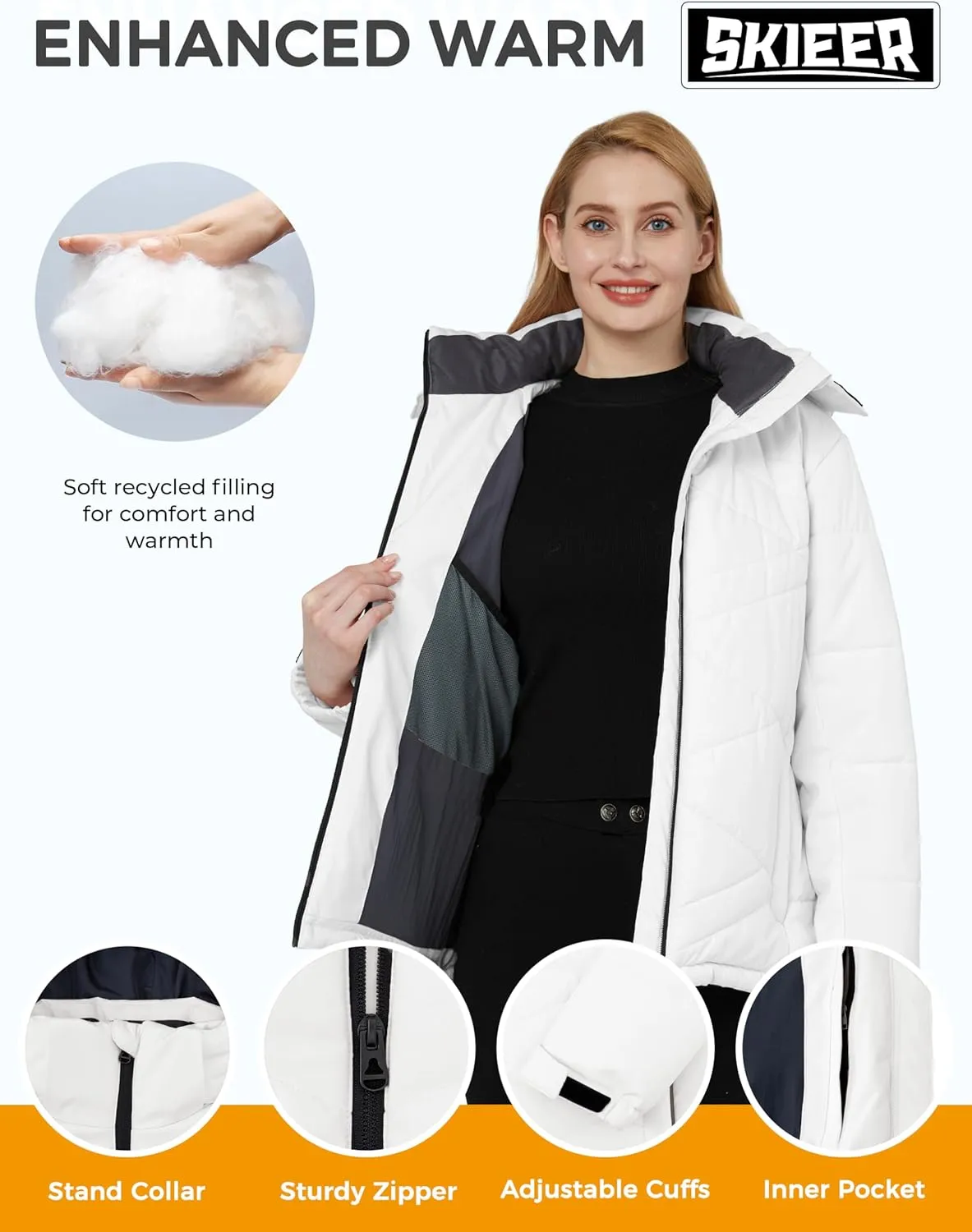 Skieer Women's Waterproof Ski Jacket Warm Snow Winter Coat Mountain Windproof Hooded Raincoat