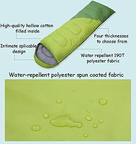 Sleeping Bags,Adult Four Seasons Outdoor Envelope Style with Cap Warm Sleeping Bag,Can Be Spliced Hollow Cotton Sleeping Bag,Breathable,Indoor & Outdoor Use,for，1.4kg