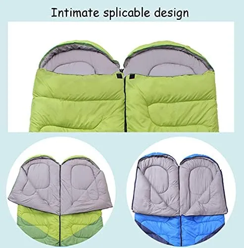 Sleeping Bags,Adult Four Seasons Outdoor Envelope Style with Cap Warm Sleeping Bag,Can Be Spliced Hollow Cotton Sleeping Bag,Breathable,Indoor & Outdoor Use,for，1.4kg